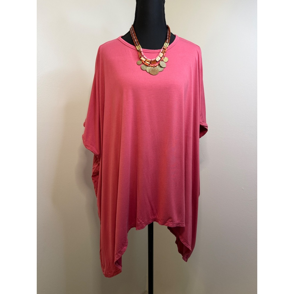 The ZigZag Stripe Plus One Size Rose Pink Sharkbite Hem Poncho Tunic Top